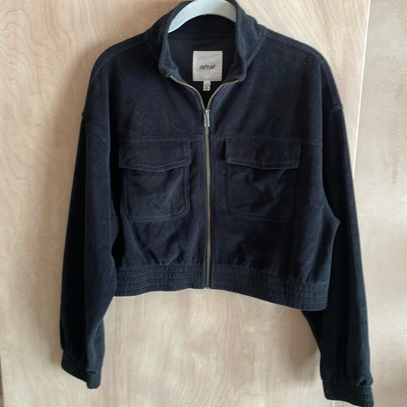 Aerie Full Zip Jacket Black Cropped Women’s Sz M - Picture 1 of 8